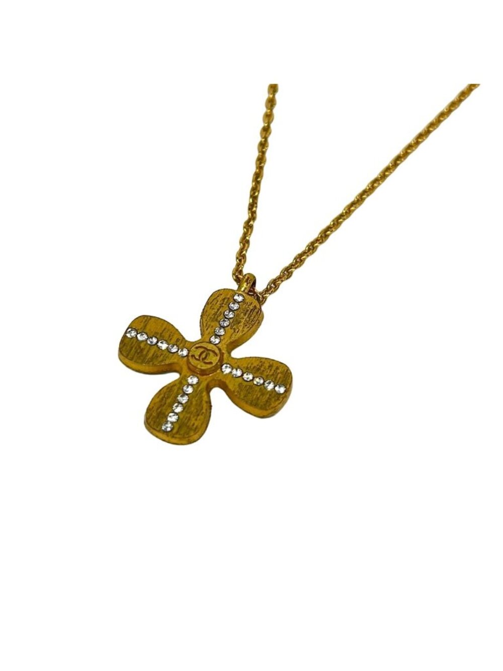 Chanel Necklace Gold Clear Clover CC Logo